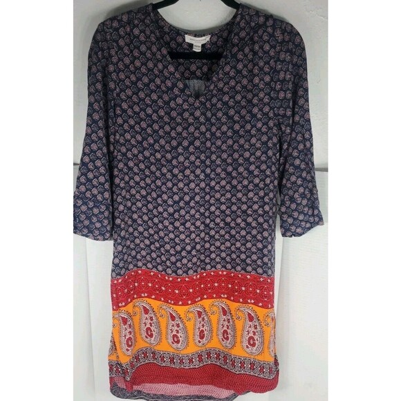 Beach Lunch Lounge Midi Smocked Tunic Dress Paisley Light Vicose XS Boho Chic‎ - Picture 3 of 8